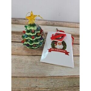 Mr. Christmas Ornament Green Miniature Tree 4.5" h Ceramic Lights Up Gift Bag